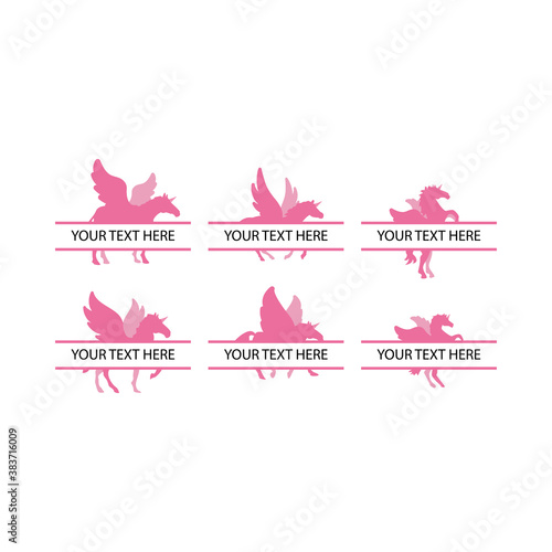 Unicorn with split text design template vector isolated