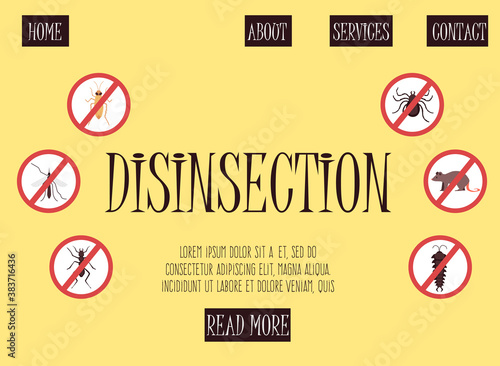 Disinsection services website landing page, flat cartoon vector illustration