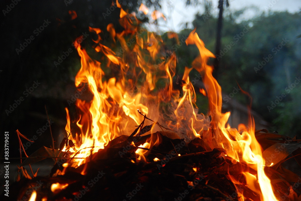 fire was burning in the dark