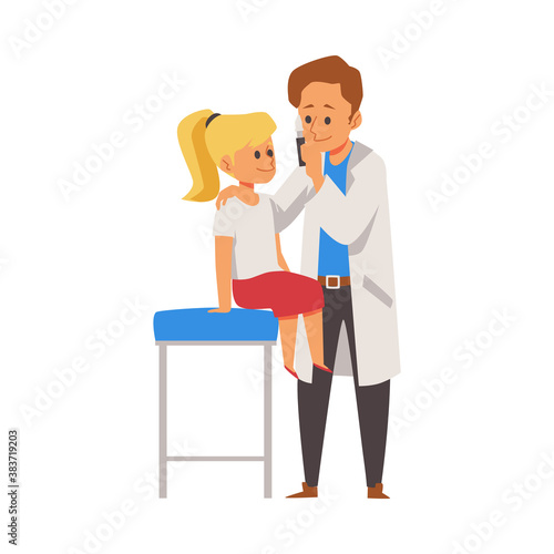 Child at a pediatrician doctor appointment, flat vector illustration isolated.