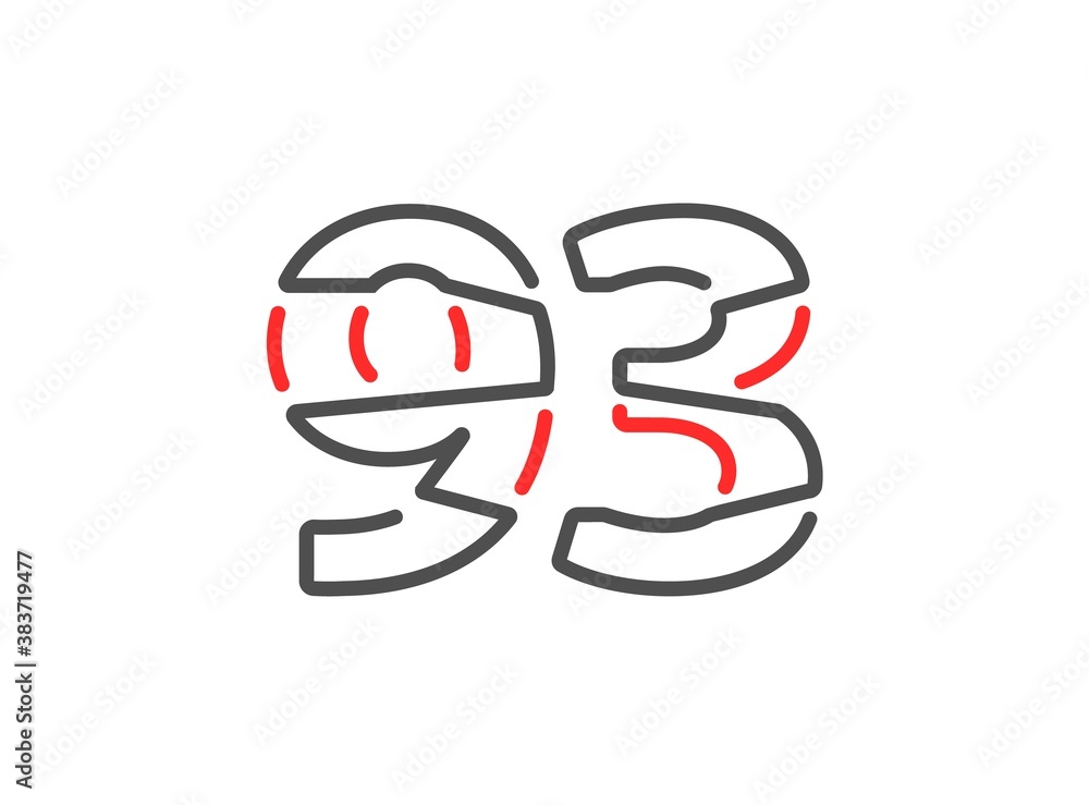 Obraz premium 93 vector number. Modern trendy, creative style line design. For logo, brand label, design elements, corporate identity, application etc. Isolated vector illustration