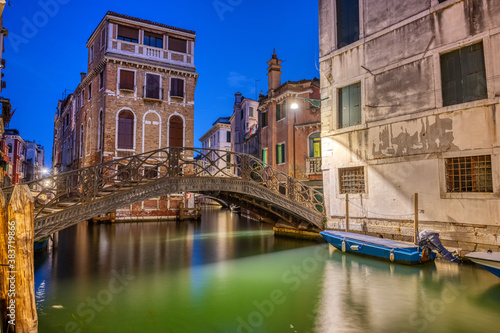 One of the famous canals of Venice in Italy at night