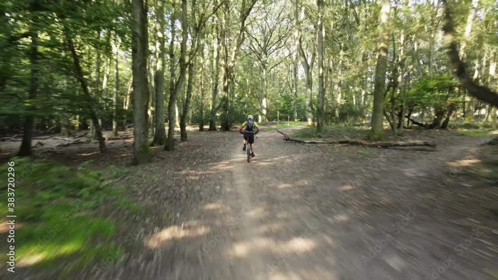 Drone Fast tracking Mountain biker through Epping forest Drone Fast tracking Mountain biker through Epping forest