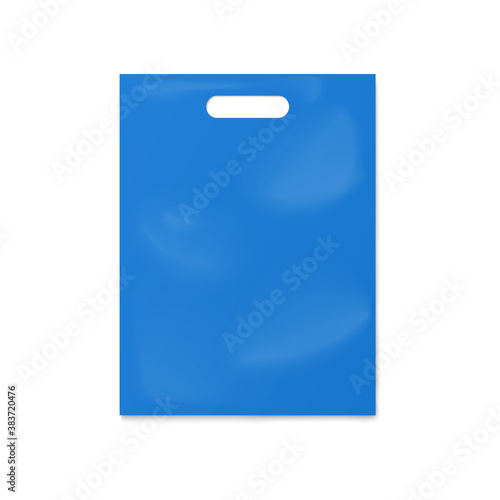 Empty 3D blue blank plastic bag - vector isolated realistic illustration