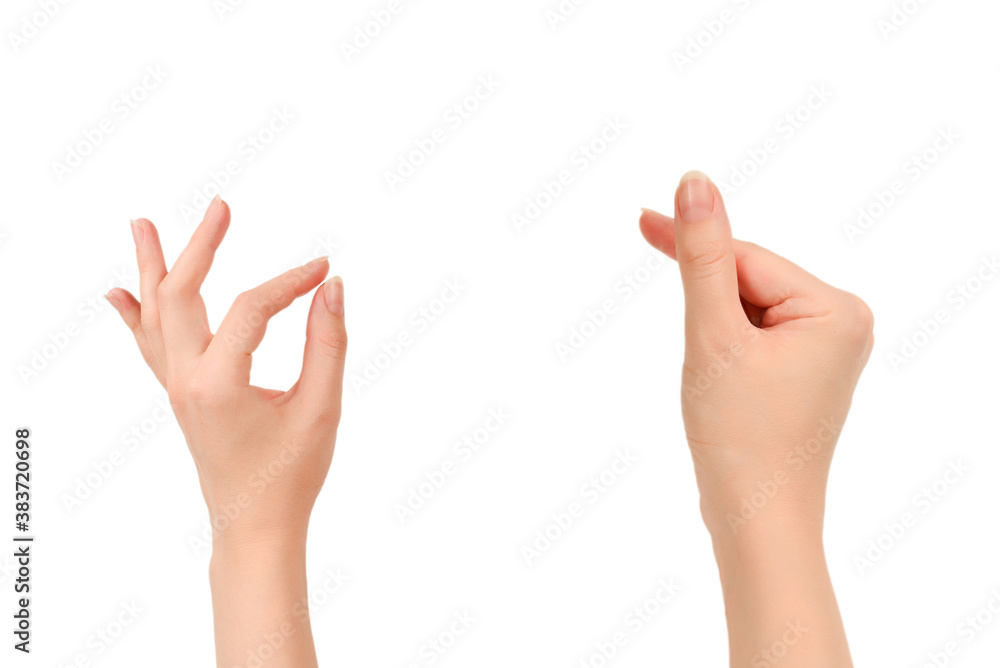 Woman hand isolated on white. Heart symbol. Woman hand isolated on white. Heart symbol.