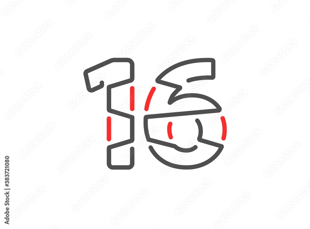 16 vector number. Modern trendy, creative style line design. For logo, brand label, design elements, corporate identity, application etc. İsolated vector illustration 16 vector number. Modern trendy, creative style line design. For logo, brand label, design elements, corporate identity, application etc. İsolated vector illustration