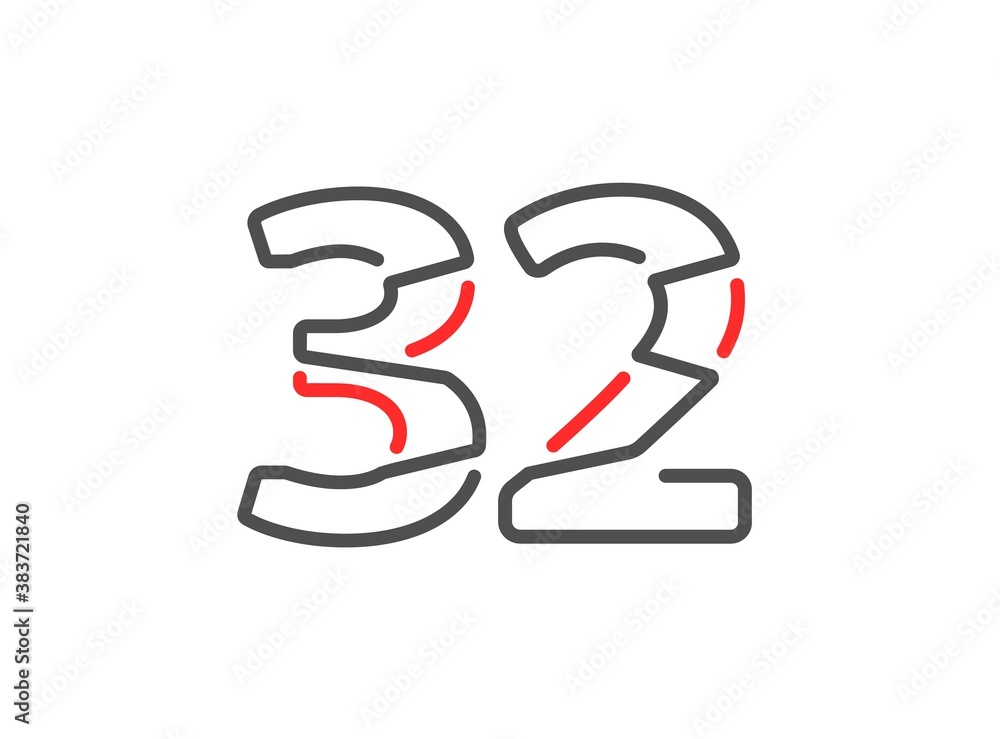 32 vector number. Modern trendy, creative style line design. For logo, brand label, design elements, corporate identity, application etc. İsolated vector illustration 32 vector number. Modern trendy, creative style line design. For logo, brand label, design elements, corporate identity, application etc. İsolated vector illustration