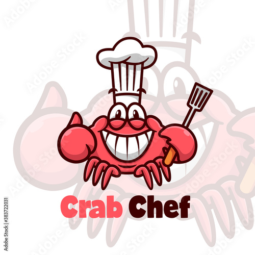 FUNNY RED CRAB WEARING CHEF HAT AND BRING SPATULA