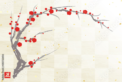 和風の新年の背景素材　梅の木