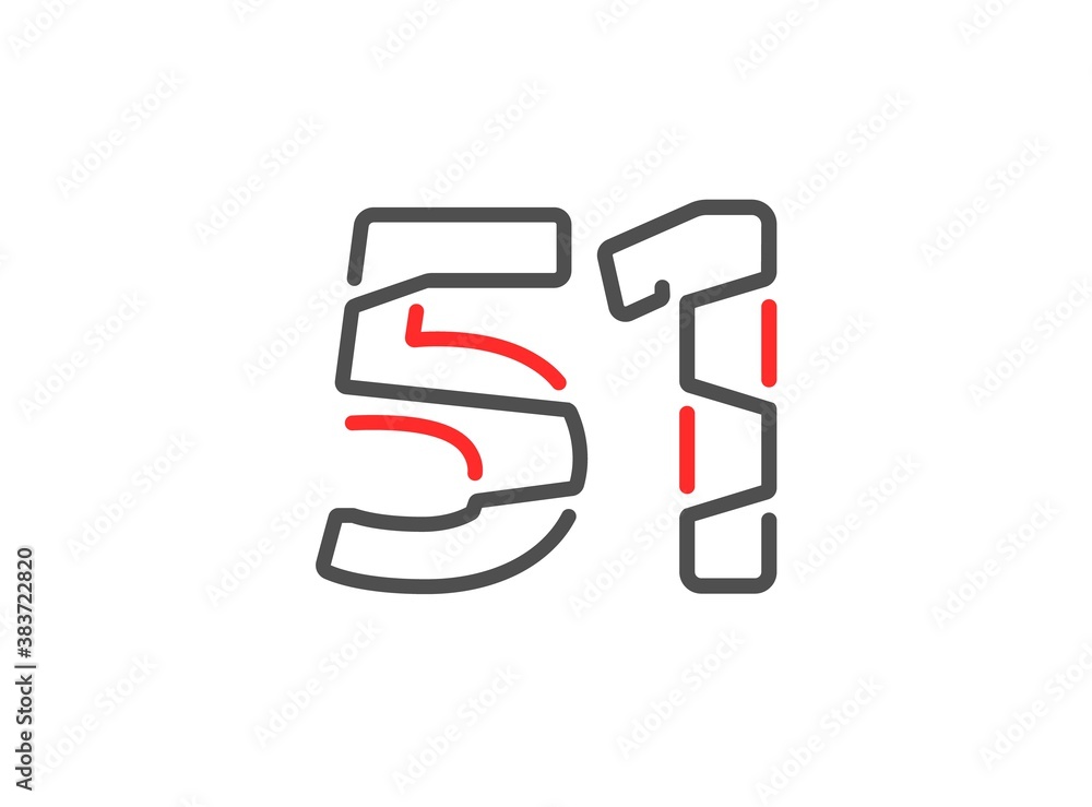 51 vector number. Modern trendy, creative style line design. For logo, brand label, design elements, corporate identity, application etc. Isolated vector illustration 51 vector number. Modern trendy, creative style line design. For logo, brand label, design elements, corporate identity, application etc. Isolated vector illustration
