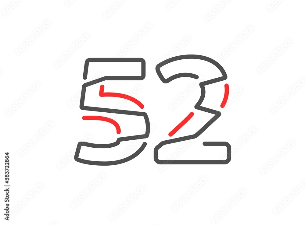 52 vector number. Modern trendy, creative style line design. For logo, brand label, design elements, corporate identity, application etc. Isolated vector illustration 52 vector number. Modern trendy, creative style line design. For logo, brand label, design elements, corporate identity, application etc. Isolated vector illustration