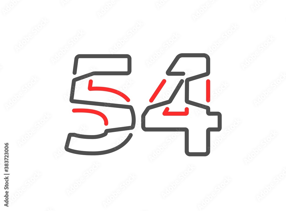 54 vector number. Modern trendy, creative style line design. For logo, brand label, design elements, corporate identity, application etc. Isolated vector illustration 54 vector number. Modern trendy, creative style line design. For logo, brand label, design elements, corporate identity, application etc. Isolated vector illustration