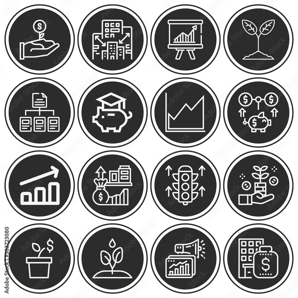 16 pack of growing  lineal web icons set