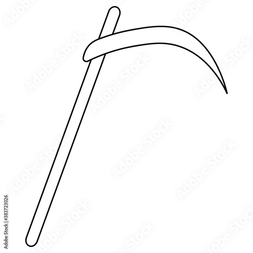 Scythe of death. Sketch. Vector illustration. Sharpened blade. Outline on an isolated white background. Doodle style. A terrible tool. Halloween symbol. Idea for web design. All Saints Day.
