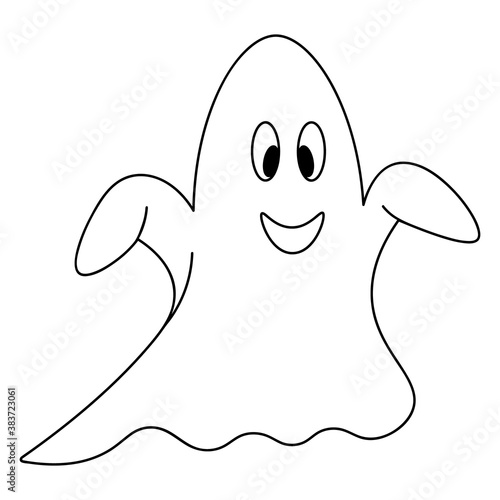 Ghost. Sketch. Casting. Vector illustration. Coloring book for children. Outline on an isolated white background. Doodle style. Halloween symbol. Smiling facial expression. Nice grimace. 