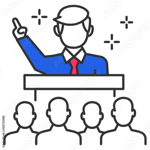 Exulting people meets the new president concept, Politician behind the podium Vector icon design, Presidential elections in United States Symbol on White background 