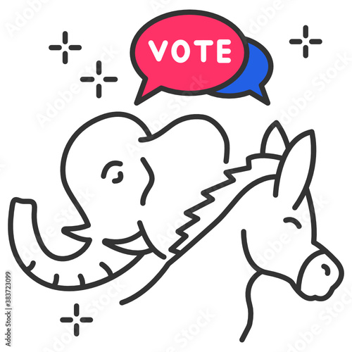 Democratic Donkey And Republican Elephant In Election Debate for Vote Concept Vector Icon Design, Presidential elections 2020 in United States Symbol on White background 
