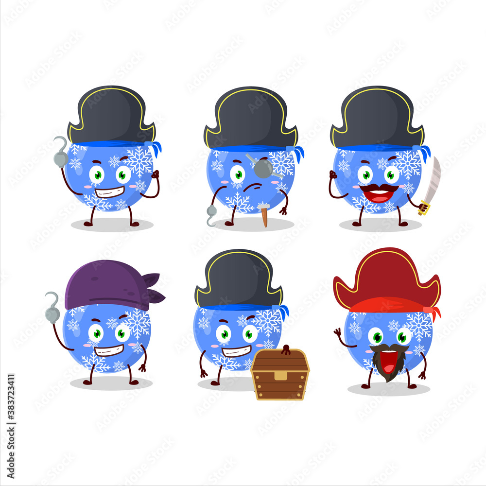 Cartoon character of christmas ball blue with various pirates emoticons Cartoon character of christmas ball blue with various pirates emoticons