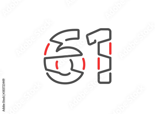 61 vector number. Modern trendy, creative style line design. For logo, brand label, design elements, corporate identity, application etc. Isolated vector illustration