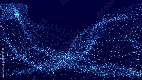 Data technology illustration. Abstract wave with connecting dots and lines. Digital background. 3d rendering. Seamless loop. 4k