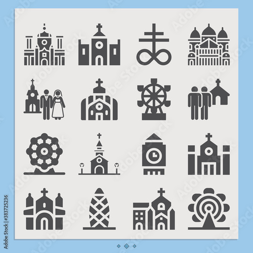 Simple set of westminster abbey related filled icons.
