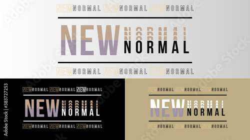 New normal text word design vector after covid 19 pandemic. New healthy lifestyle, wash your hands, wear a mask, physical distancing, work from home.Vector lifestye and social distancing concept.