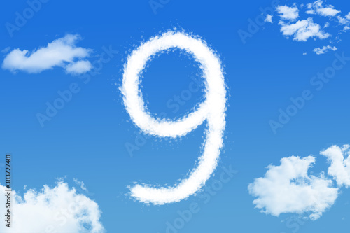 cloud shape of number nine on blue sky