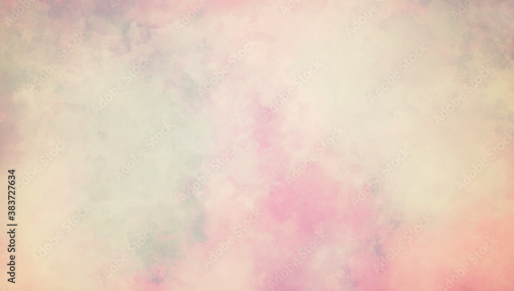 Cloudy white pink and blue green background in soft old mottled watercolor texture design, light pastel colors