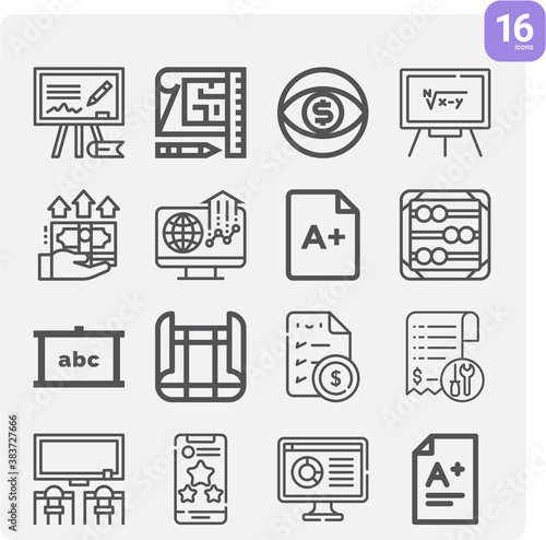 Simple set of assessment related lineal icons.