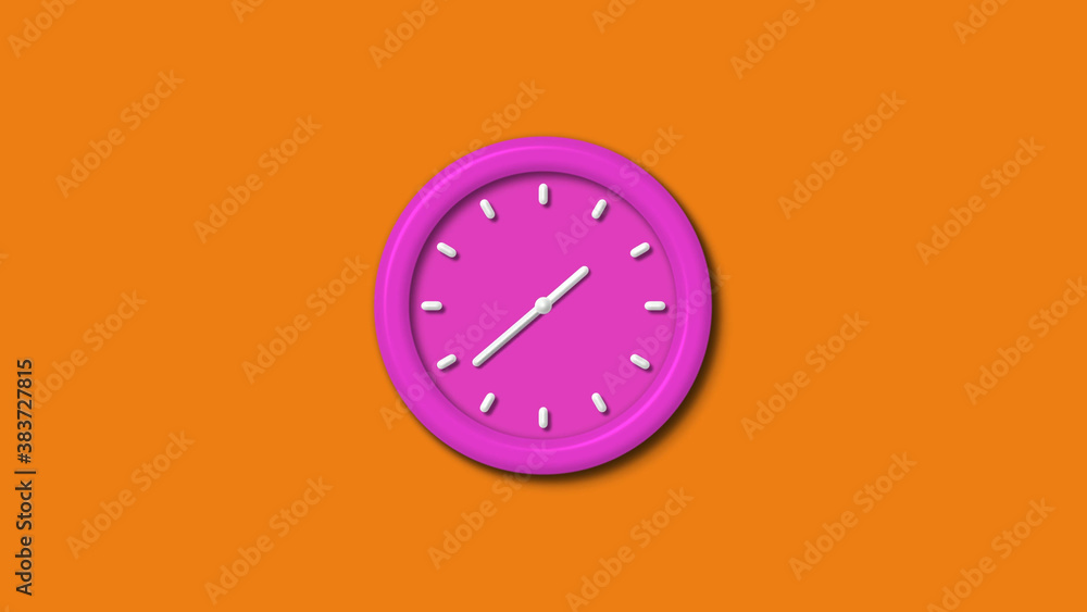 New pink color 3d wall clock isolated on orange background,Counting down 3d wall clock