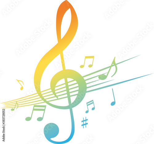 デザインされたカラフルなト音記号のイメージイラスト