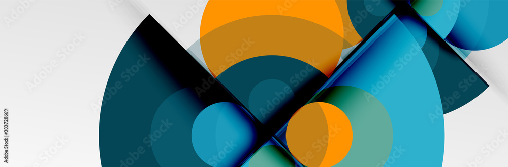 Bright color circles, abstract round shapes and triangles composition with shadow effects. Vector modern geometric design template Bright color circles, abstract round shapes and triangles composition with shadow effects. Vector modern geometric design template
