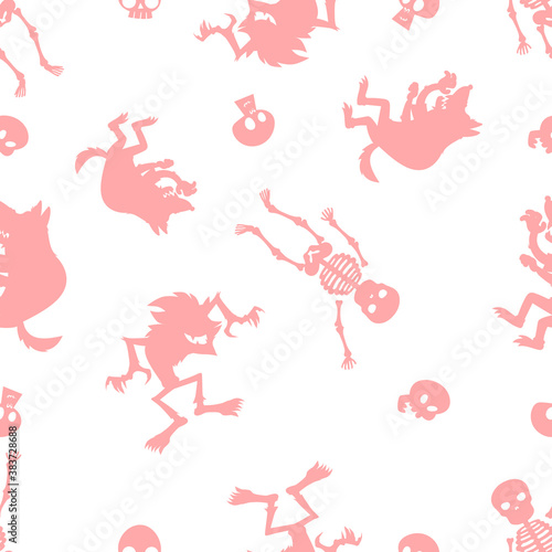 Halloween Werewolf Doodle Seamless Pattern Background