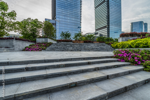 the Stairs with modern buildings in the cityscape