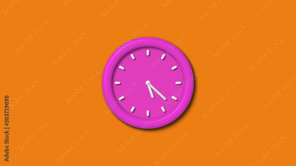 Amazing pink color 3d wall clock isolated on orange background,3d wall clock Amazing pink color 3d wall clock isolated on orange background,3d wall clock