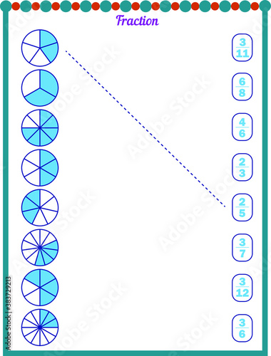 Select the correct fraction for the shape. math sheet for children