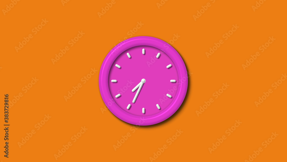 Amazing pink color 3d wall clock isolated on orange background,3d wall clock Amazing pink color 3d wall clock isolated on orange background,3d wall clock