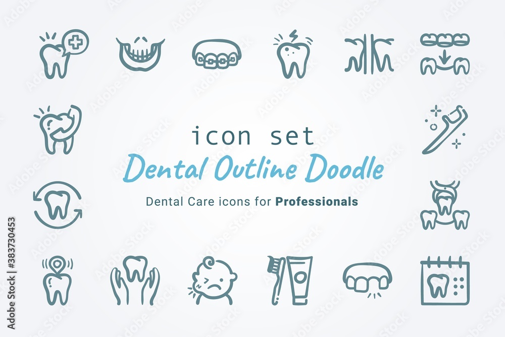 Dental Doodle Outline Icon Collection