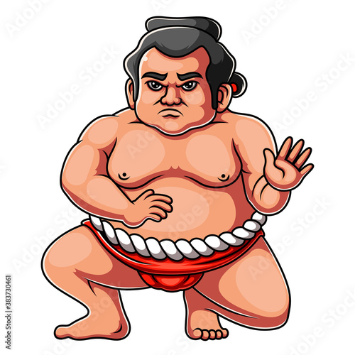 Angry face Sumo standing in crouch stance 
