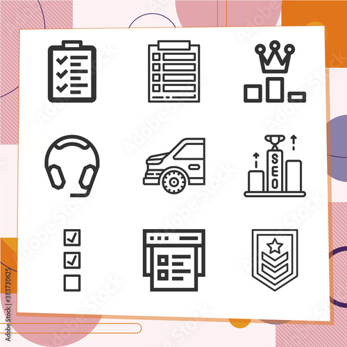 Simple set of 9 icons related to admiral