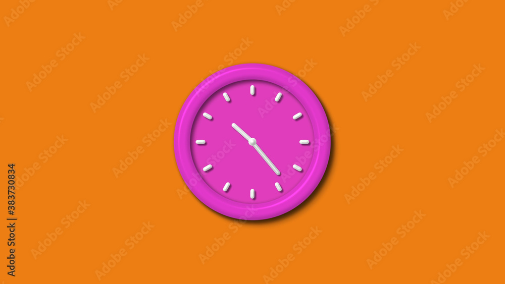 New pink color 3d wall clock isolated on orange background,Counting down wall clock New pink color 3d wall clock isolated on orange background,Counting down wall clock