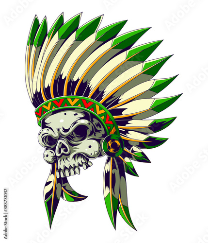 American Indian skull with feather hat
