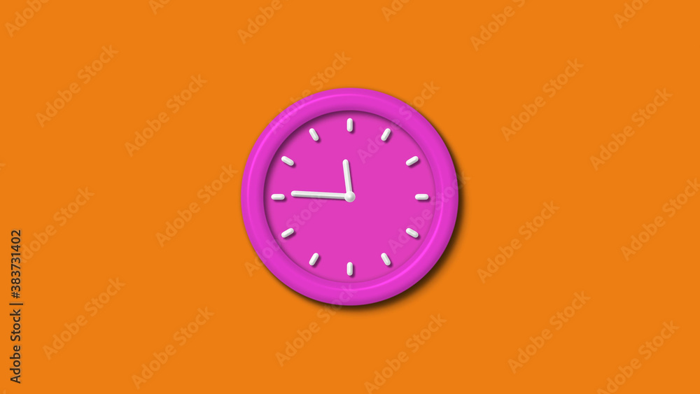 New pink color 3d wall clock isolated on orange background,Counting down wall clock New pink color 3d wall clock isolated on orange background,Counting down wall clock