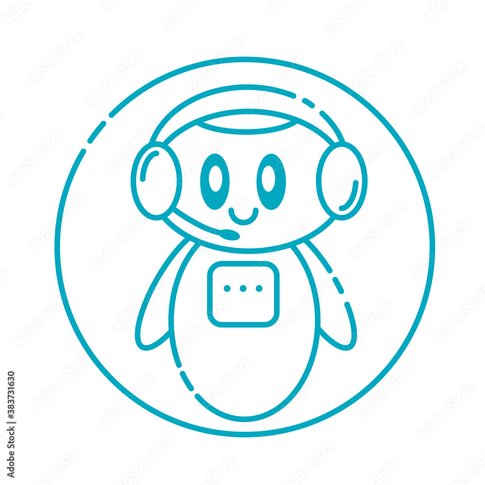 Smiling cute robot chat bot logo. Support service concept. Vector cartoon flat illustration isolated on white background. Smiling cute robot chat bot logo. Support service concept. Vector cartoon flat illustration isolated on white background.