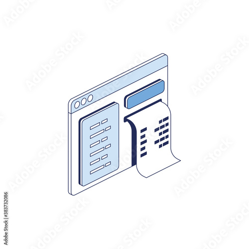App window retail Cash check. Vector 3d line isometric, color web icons set, new flat style. Creative illustration, idea for infographics.