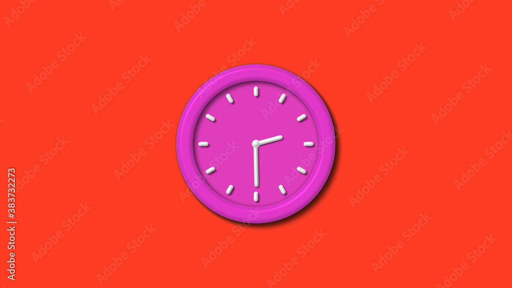 New pink color 3d wall clock isolated on red background,12 hours wall clock New pink color 3d wall clock isolated on red background,12 hours wall clock