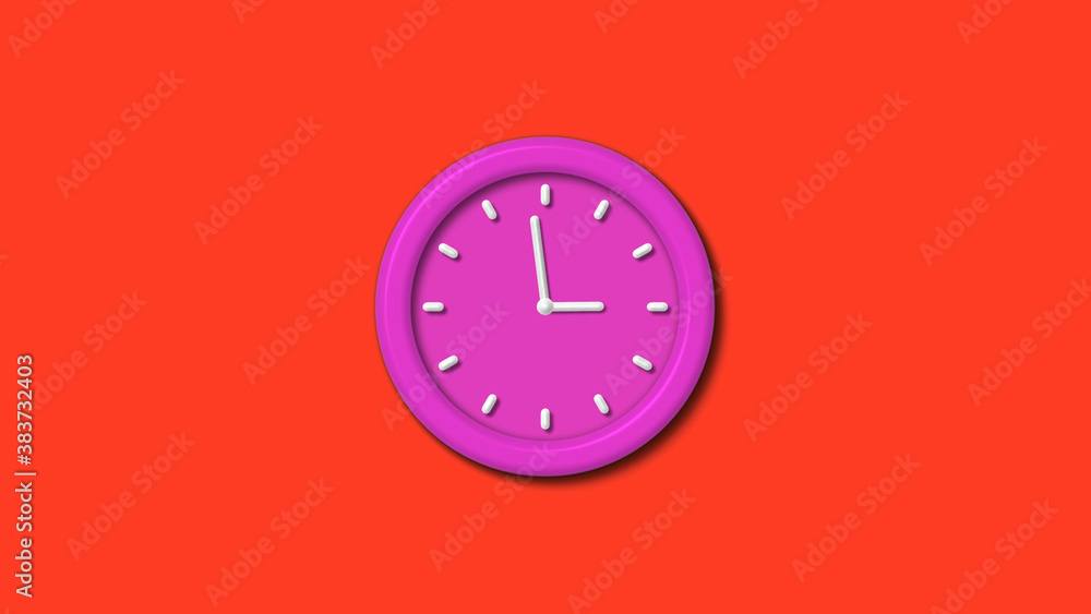 New pink color 3d wall clock isolated on red background,12 hours wall clock New pink color 3d wall clock isolated on red background,12 hours wall clock