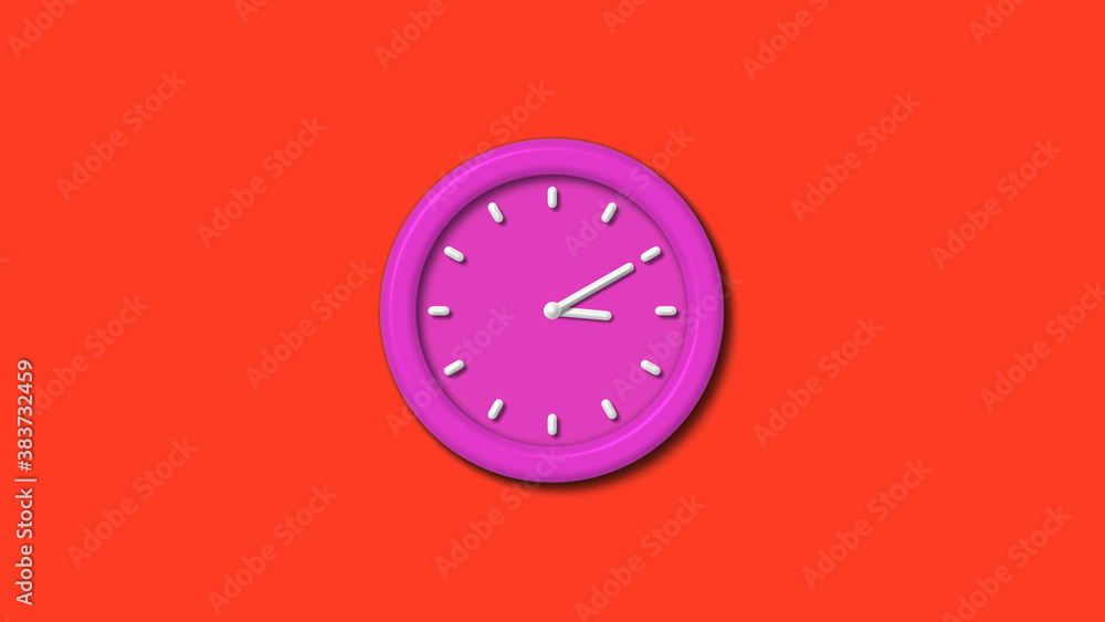 New pink color 3d wall clock isolated on red background,12 hours wall clock New pink color 3d wall clock isolated on red background,12 hours wall clock