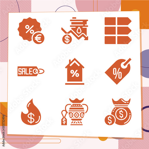 Simple set of 9 icons related to monetary value