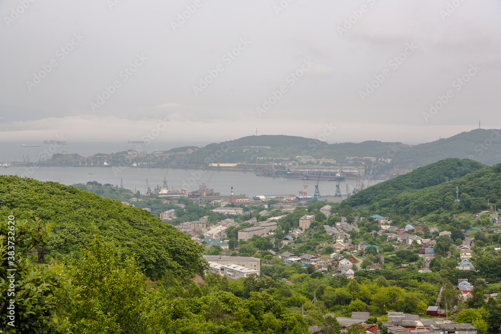 Nahodka, Primorsky Krai/ Russia-July 3, 2014: The view of Nahodka city port from top